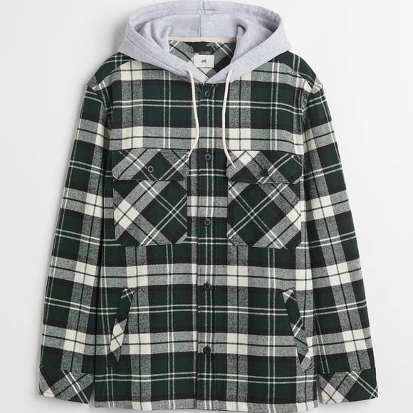 H&M Other - H&M Dark Green and White Plaid Flannel Jacket with Grey Hoodie- Men’s Size M